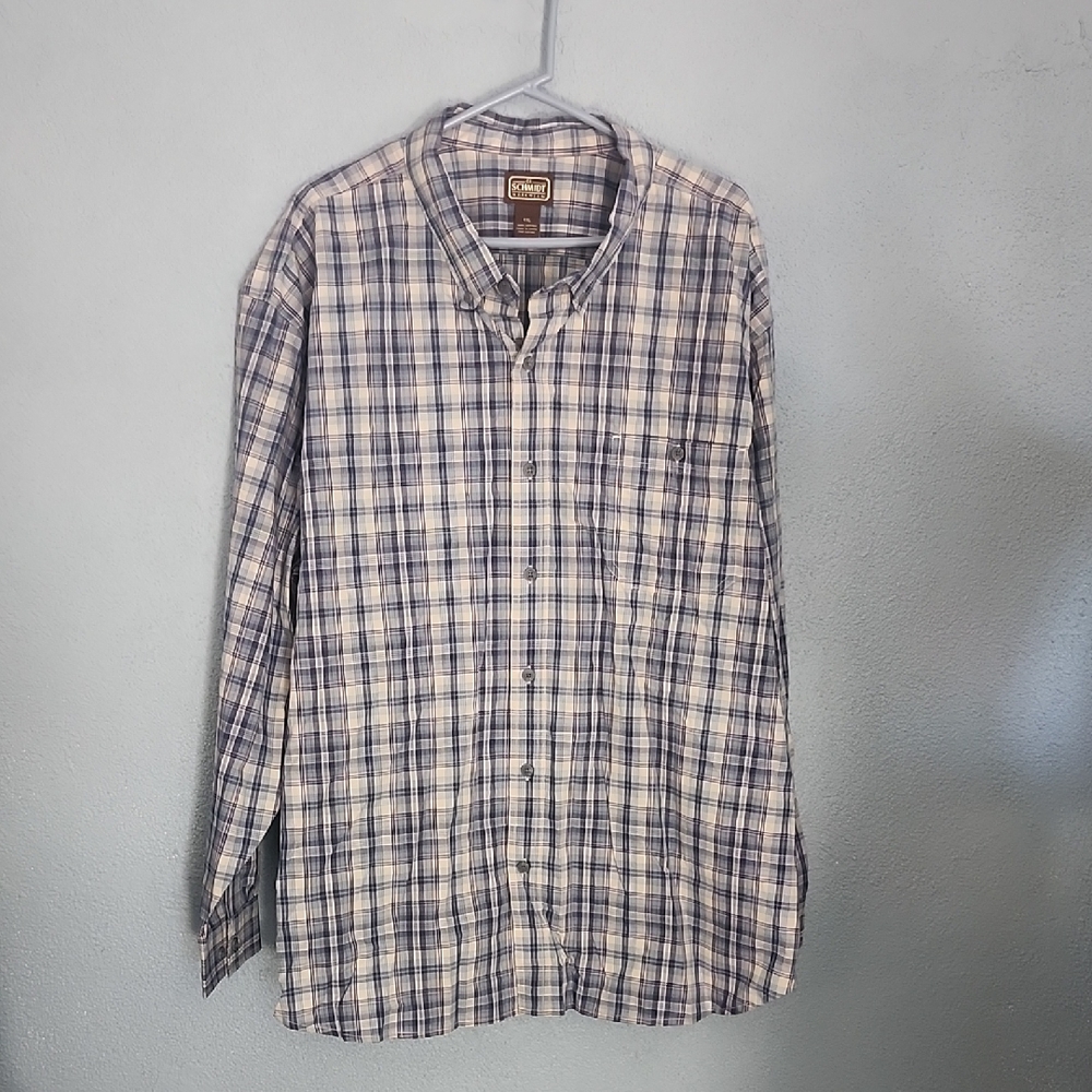 Schmidt Men's Blue and White Plaid Long-Sleeve Button-Down Shirt